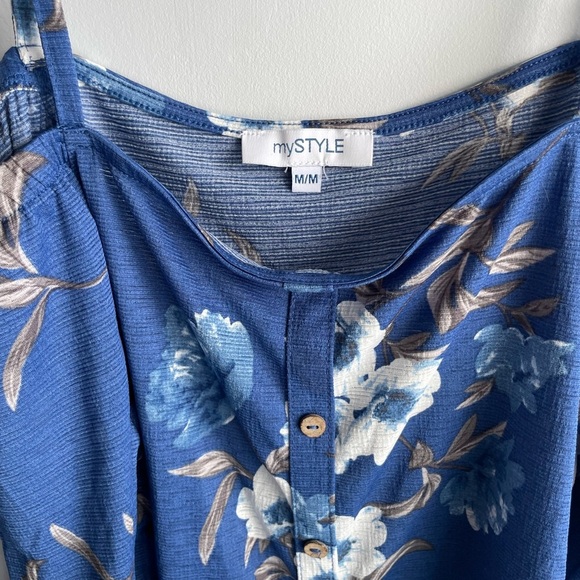 Blue Floral Bohemian Off the Shoulder Long Sleeve Top - Picture 2 of 5